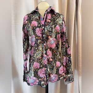 Floral Button-Up Blouse - Pink and Black